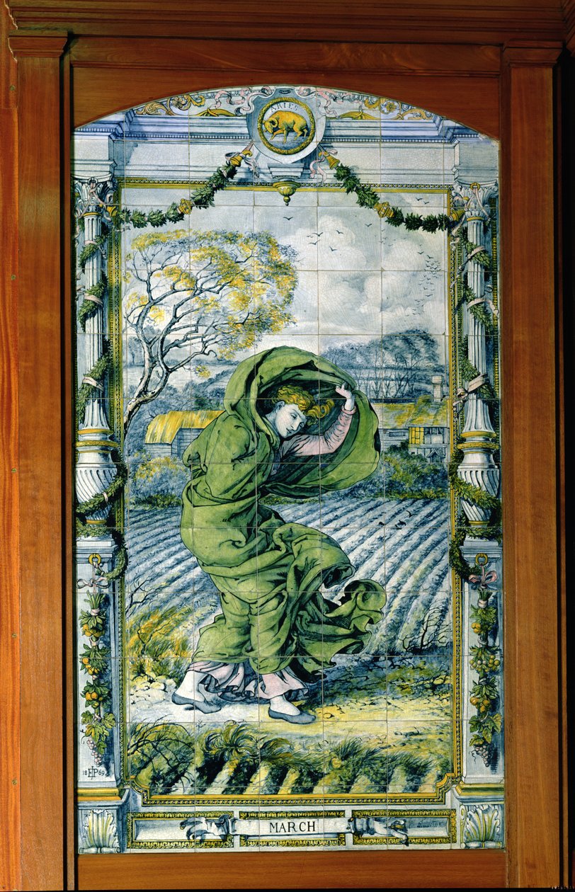 Maart, uit een serie tegelpanelen voor de Nederlandse keuken, 1867-8 door Edward John Poynter