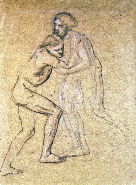 Studie van twee naakte mannen die elkaar omarmen voor De terugkeer van de verloren zoon, 1869 door Edward John Poynter