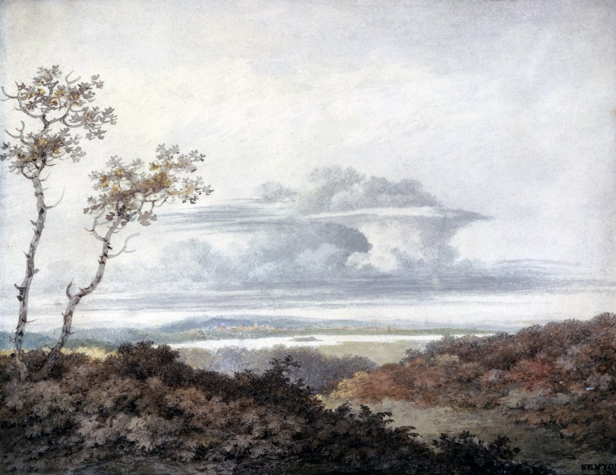 Landelijk landschap met latere wolkenstudies door Luke Howard, c.1808-11 door Edward Kennion