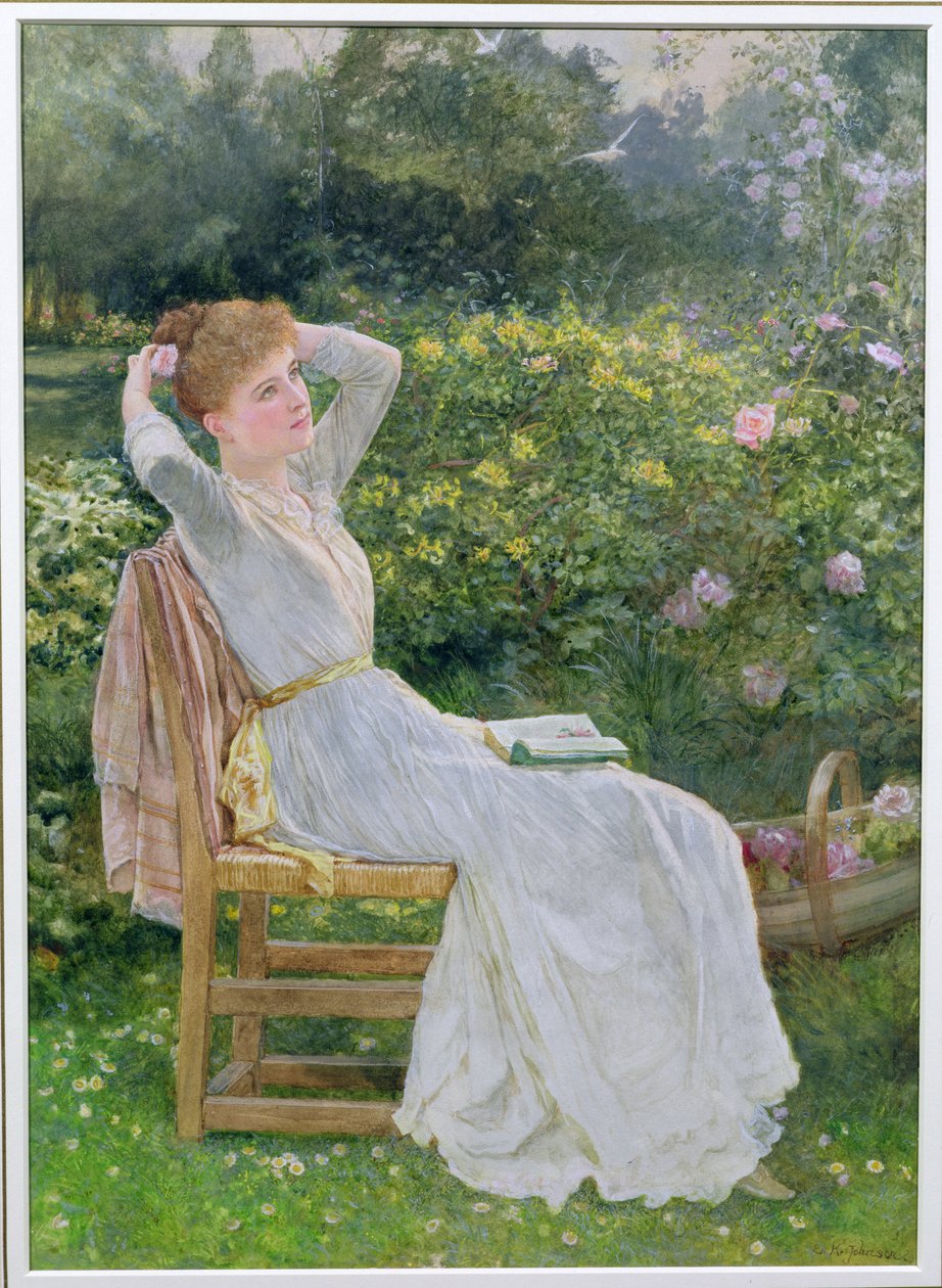 Zomertijd: portret van de vrouw van de kunstenaar, Hannah door Edward Killingworth Johnson