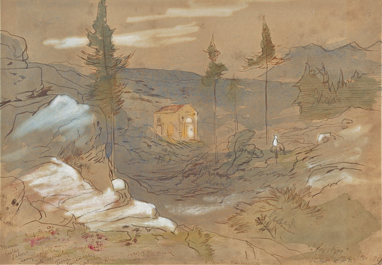Een heiligdom in de buurt van Khania, Kreta, Griekenland door Edward Lear