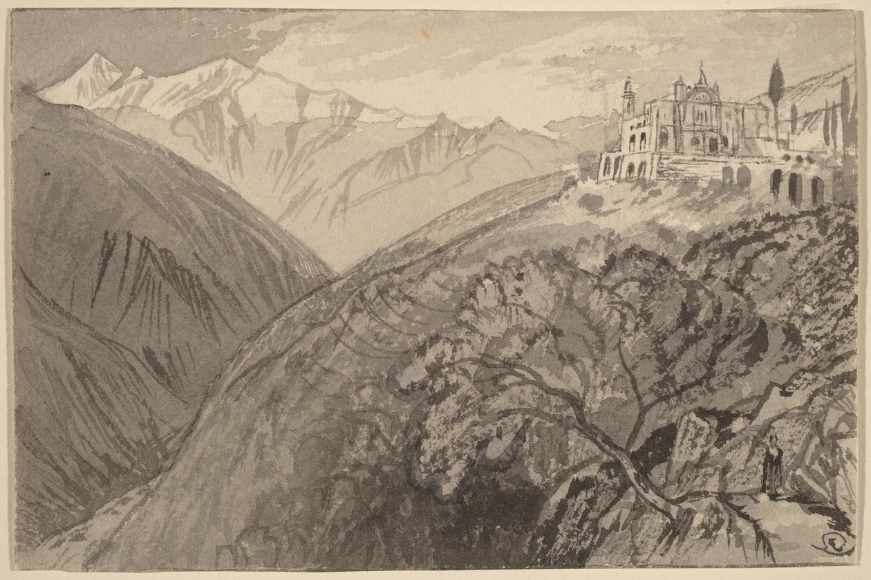 Een stadje op een heuveltop (Heiligdom van Lampedusa) door Edward Lear