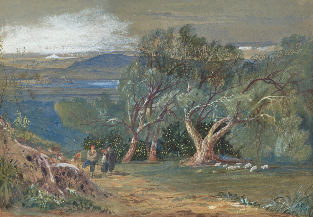 Een ver uitzicht op Corfu vanaf Viros door Edward Lear