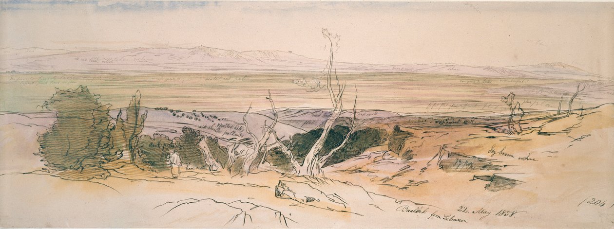 Baalbek uit Libanon, 1858 door Edward Lear