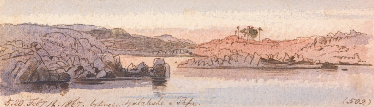 Tussen Kalabshee en Tafa, 17:20 uur, 16 februari 1867 (502) door Edward Lear