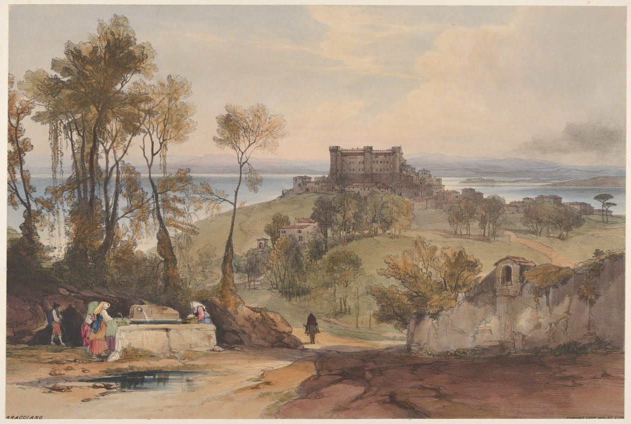 Bracciano Uitzichten van Rome en zijn omgeving, plaat 2 door Edward Lear