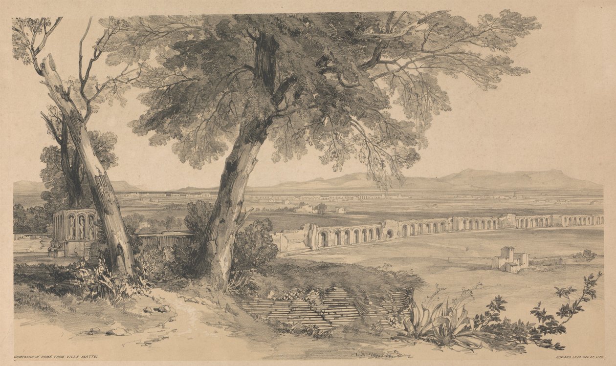 Het platteland rond Rome, gezien vanaf Villa Mattei, uit *Uitzichten in Rome en omgeving*, 1841 door Edward Lear