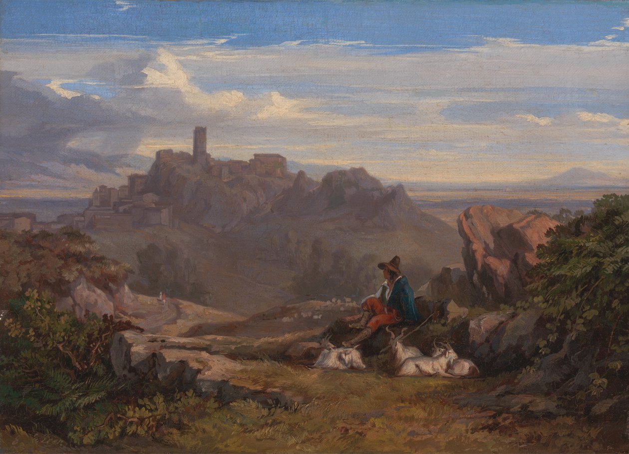Landschap met Geitenhoeder, ca. 1842 door Edward Lear