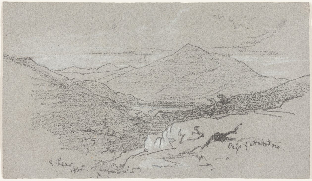 Uitzicht op de bergen vanuit Antrodoco door Edward Lear