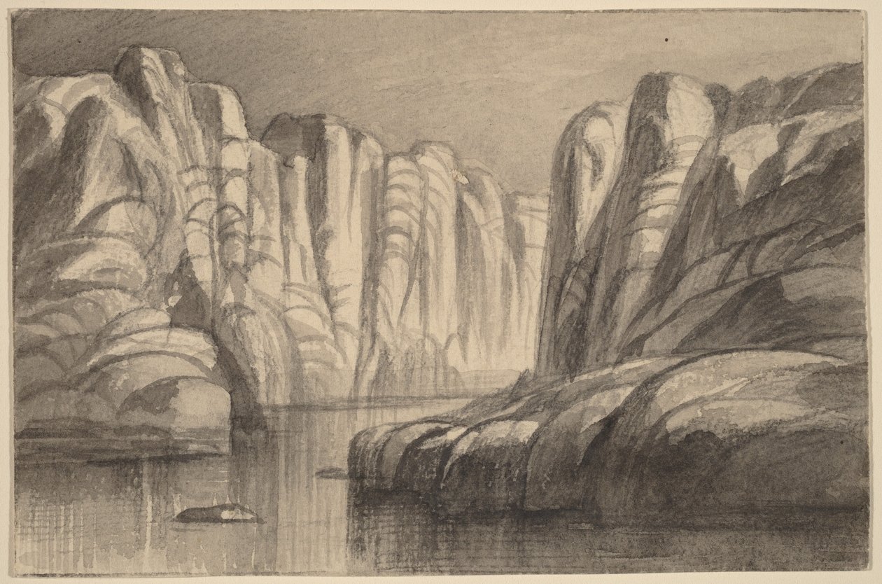 Rivier die zich een weg baant door een rotsformatie (Philae, Egypte) door Edward Lear