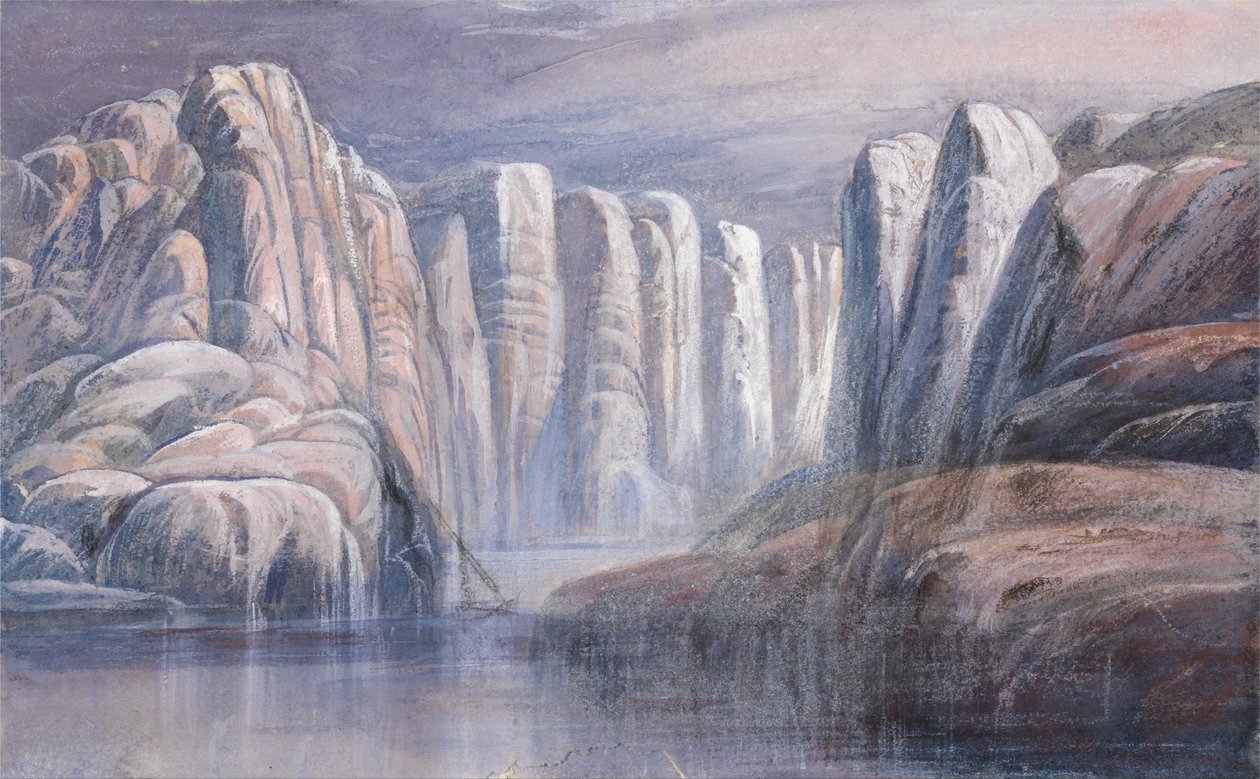 Rivierpas, tussen kale rotswanden door Edward Lear