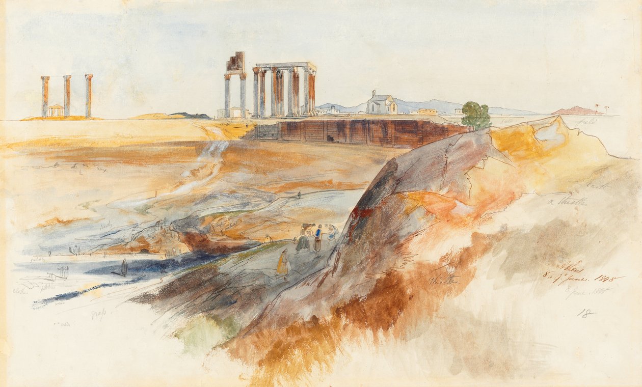 De Tempel van Olympisch Zeus, Athene door Edward Lear