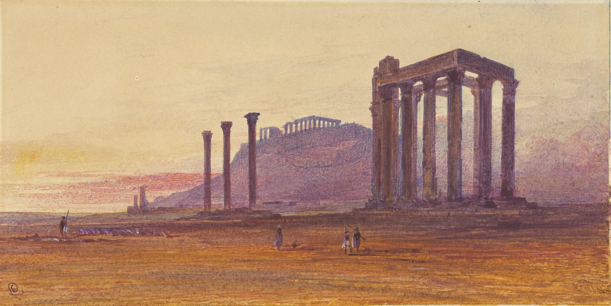 De tempel van de Olympische Zeus, Griekenland door Edward Lear