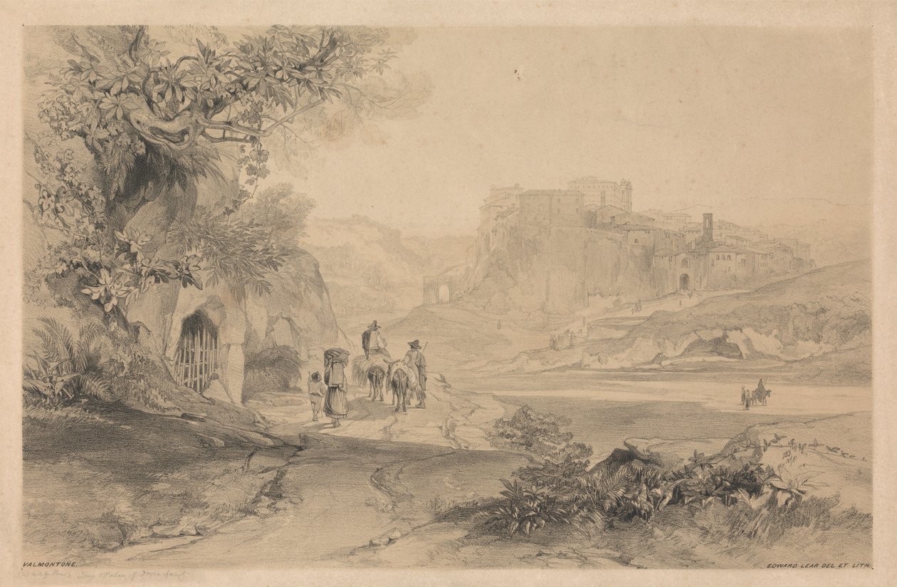 Valmontone, uit „Uitzichten op Rome en omgeving”, 1841 door Edward Lear