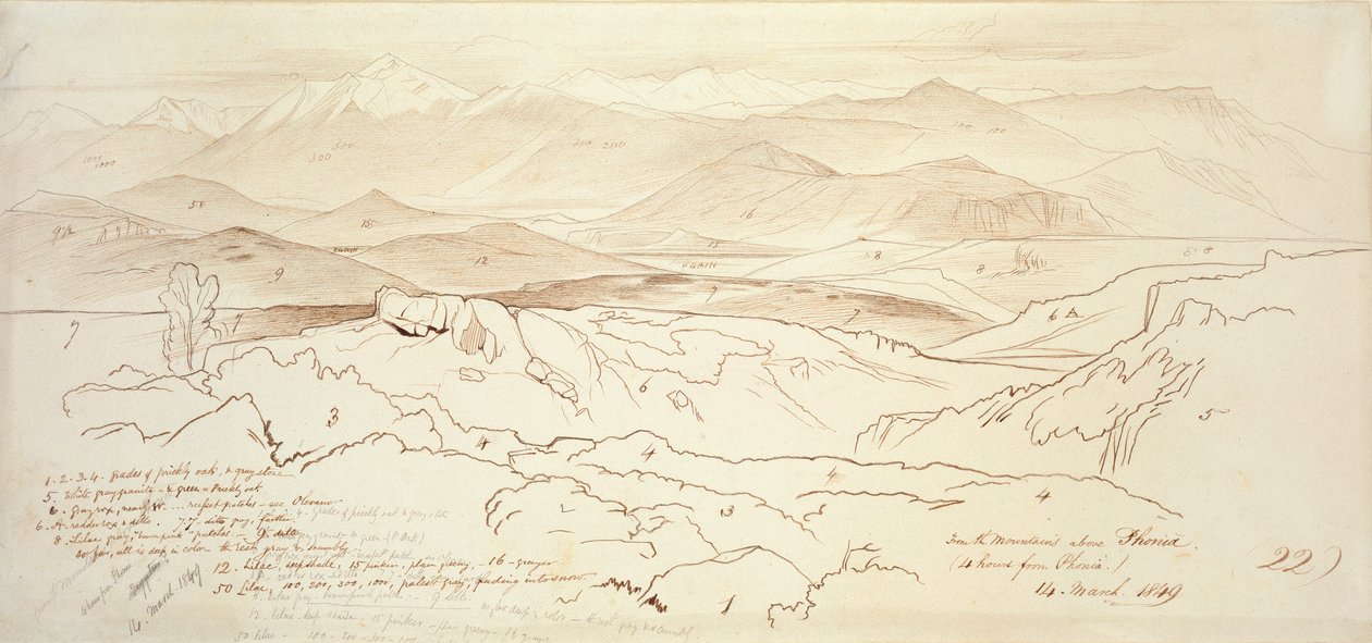 Uitzicht vanaf de bergen boven Phonia door Edward Lear