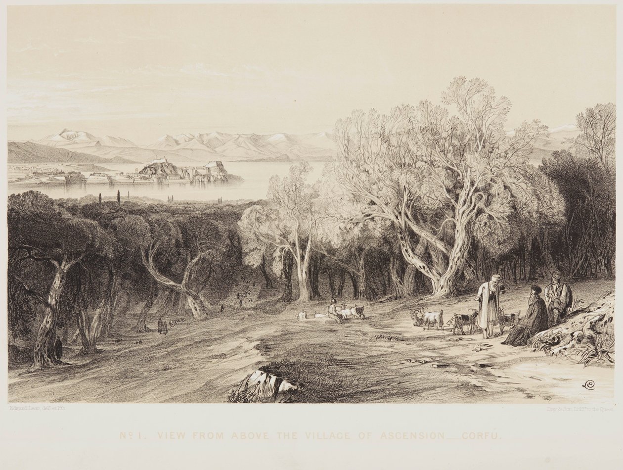 Uitzicht vanuit het dorp Ascension, Corfu door Edward Lear