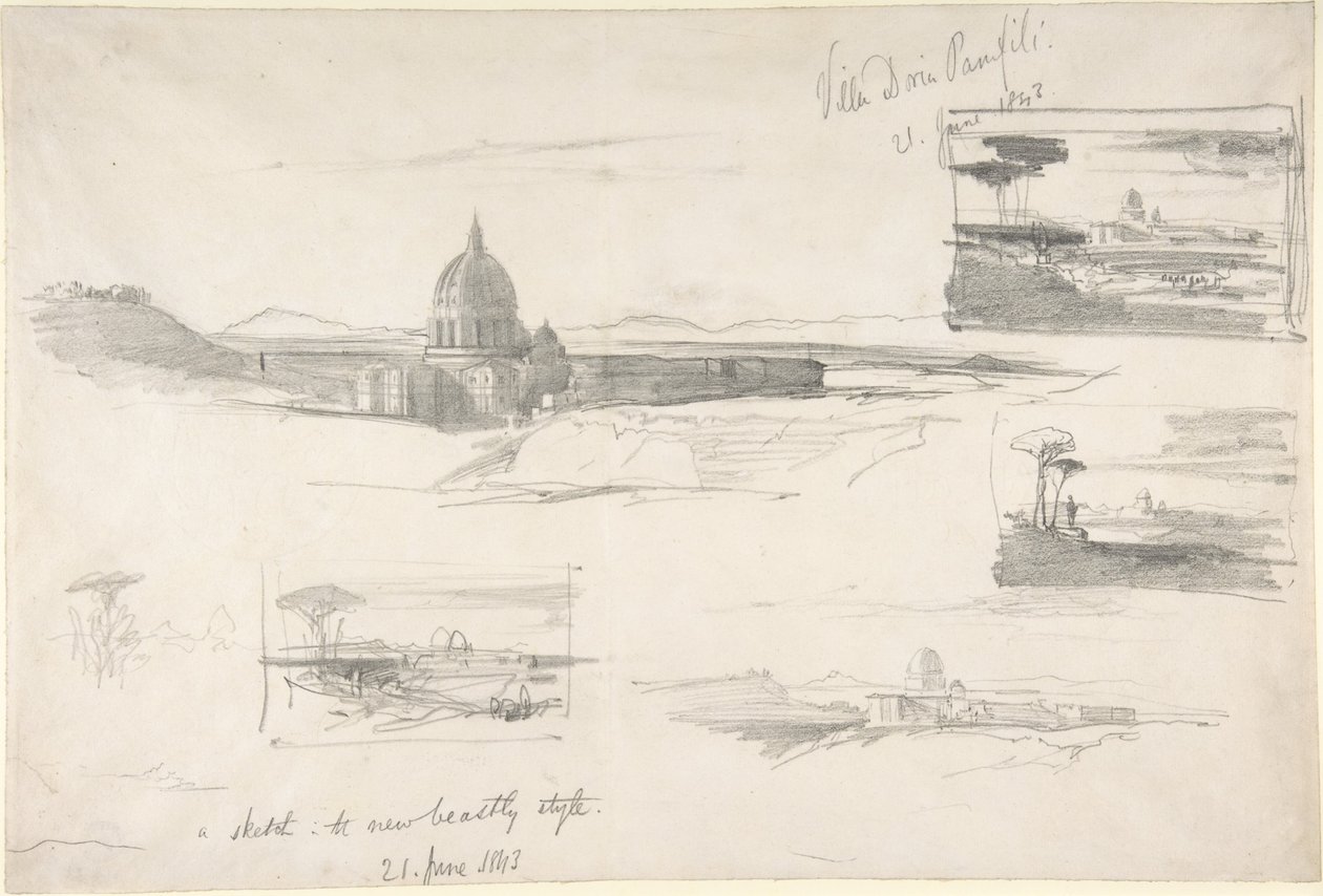 Uitzicht op de Sint-Pietersbasiliek, Rome door Edward Lear