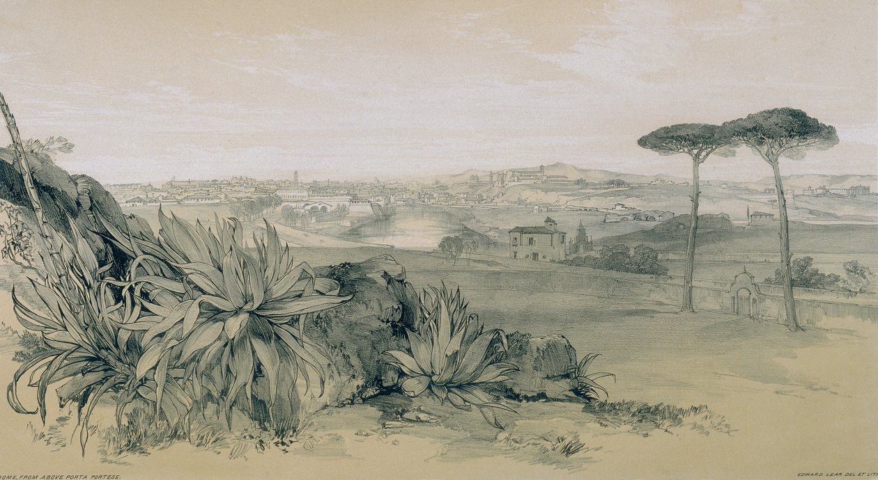 Gezichten in Rome en omgeving: Rome vanaf een villa boven Porta Portese door Edward Lear