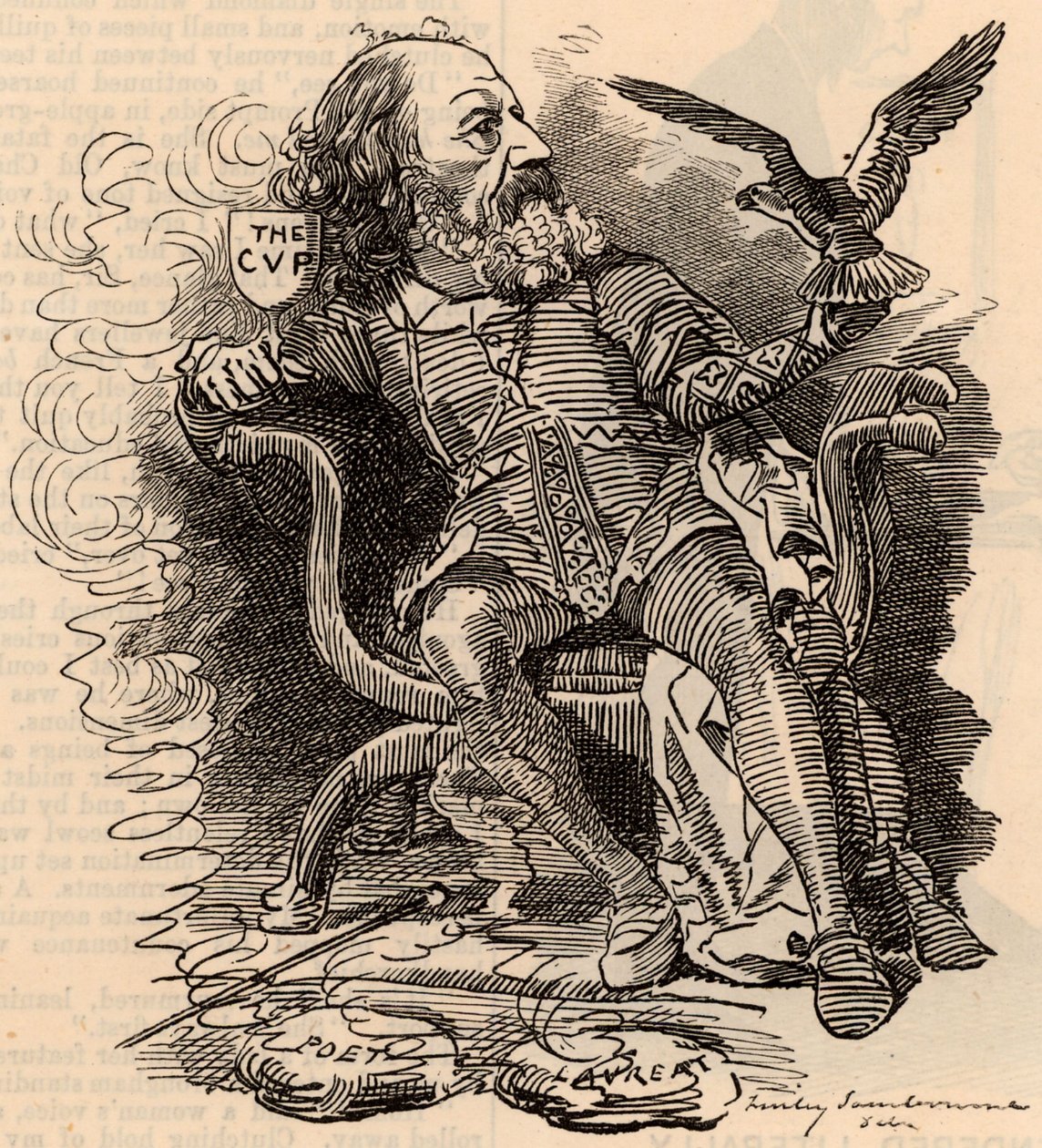 Cartoon van Alfred Tennyson (1809-1893) Engelse dichter door Edward Linley Sambourne