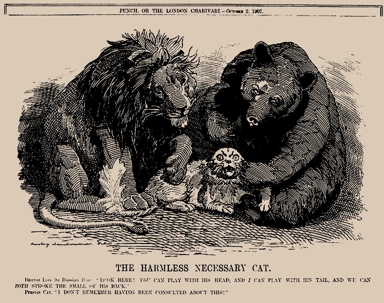 De onschadelijke noodzakelijke kat. Punch, 2 oktober 1907, 1907 door Edward Linley Sambourne