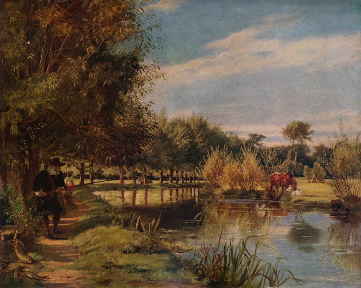 Izaak Walton aan het vissen: Een zomerse dag aan de oevers van de Colne, 1938 door Edward Matthew Ward