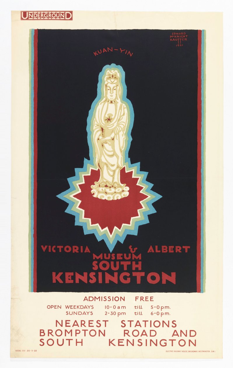 Poster, Victoria and Albert Museum, voor London Underground, 1921 door Edward McKnight Kauffer