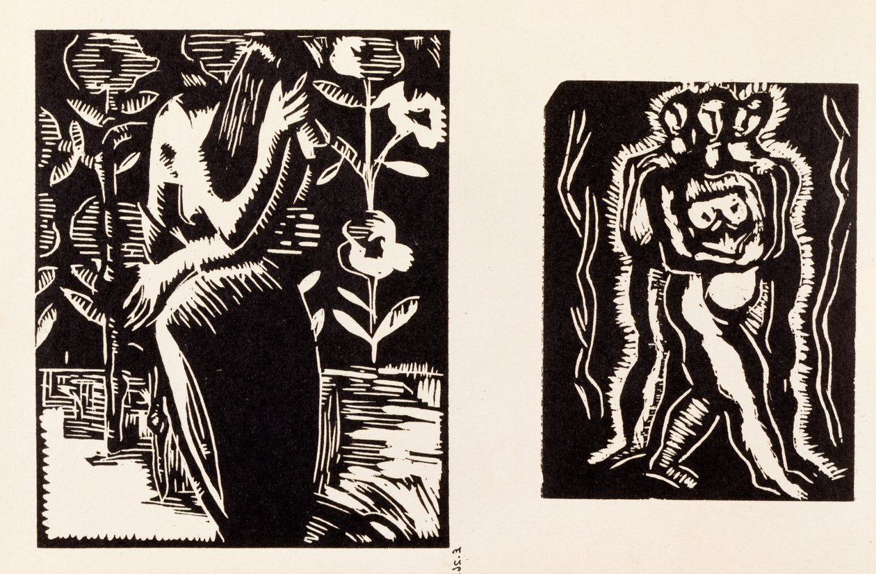 Studie, illustratie uit een bundel met houtsneden van zeven kunstenaars, uitgegeven door de Omega Workshops Ltd, Londen door Edward McKnight Kauffer