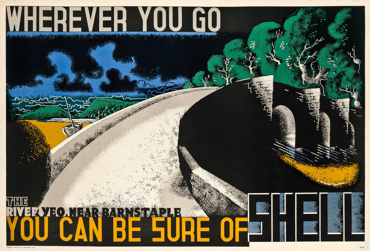 Waar je ook gaat, je kunt zeker zijn van Shell, ca. 1936 (kleurenlitho) door Edward McKnight Kauffer