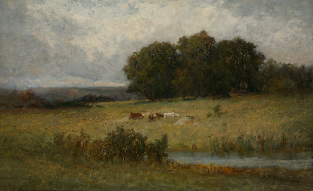 Helder tafereel van vee bij een stroom door Edward Mitchell Bannister