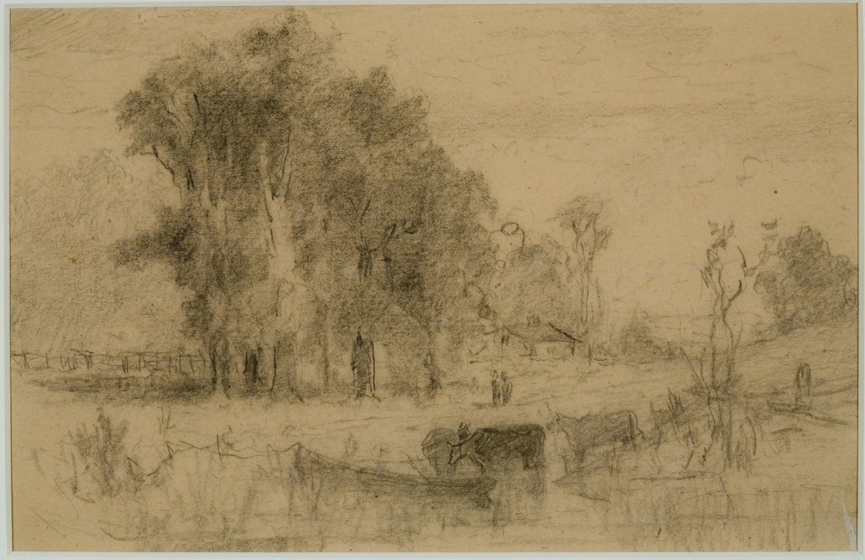 Landschap, Roeiboot en Koeien (#57) ca. 1880 door Edward Mitchell Bannister