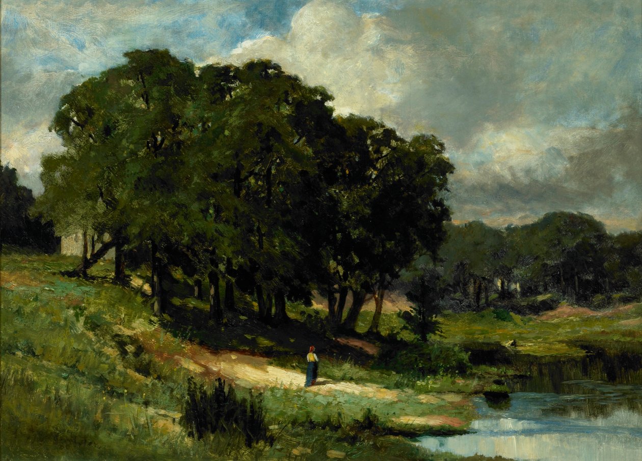 Vrouw staand bij een vijver door Edward Mitchell Bannister