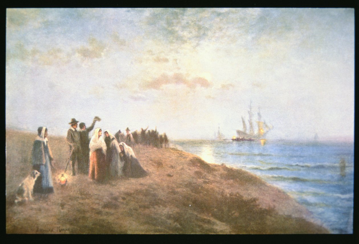 Inscheping van de Pelgrims door Edward Moran