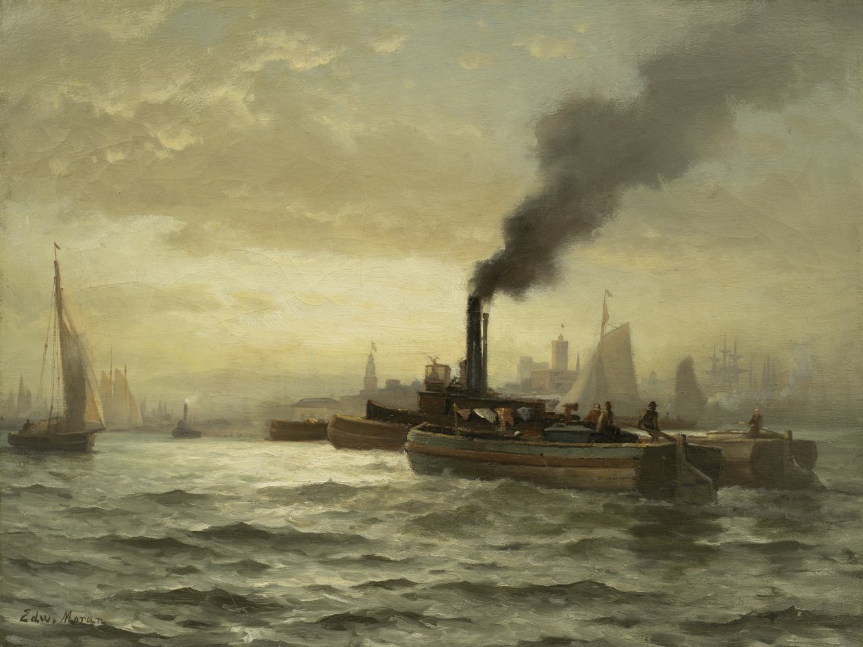 Haven van New York, N.Y.C, 1880 door Edward Moran