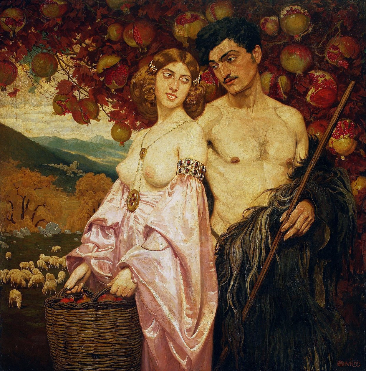 Zelfportret met een Siciliaanse vrouw - Granaatappels door Edward Okun