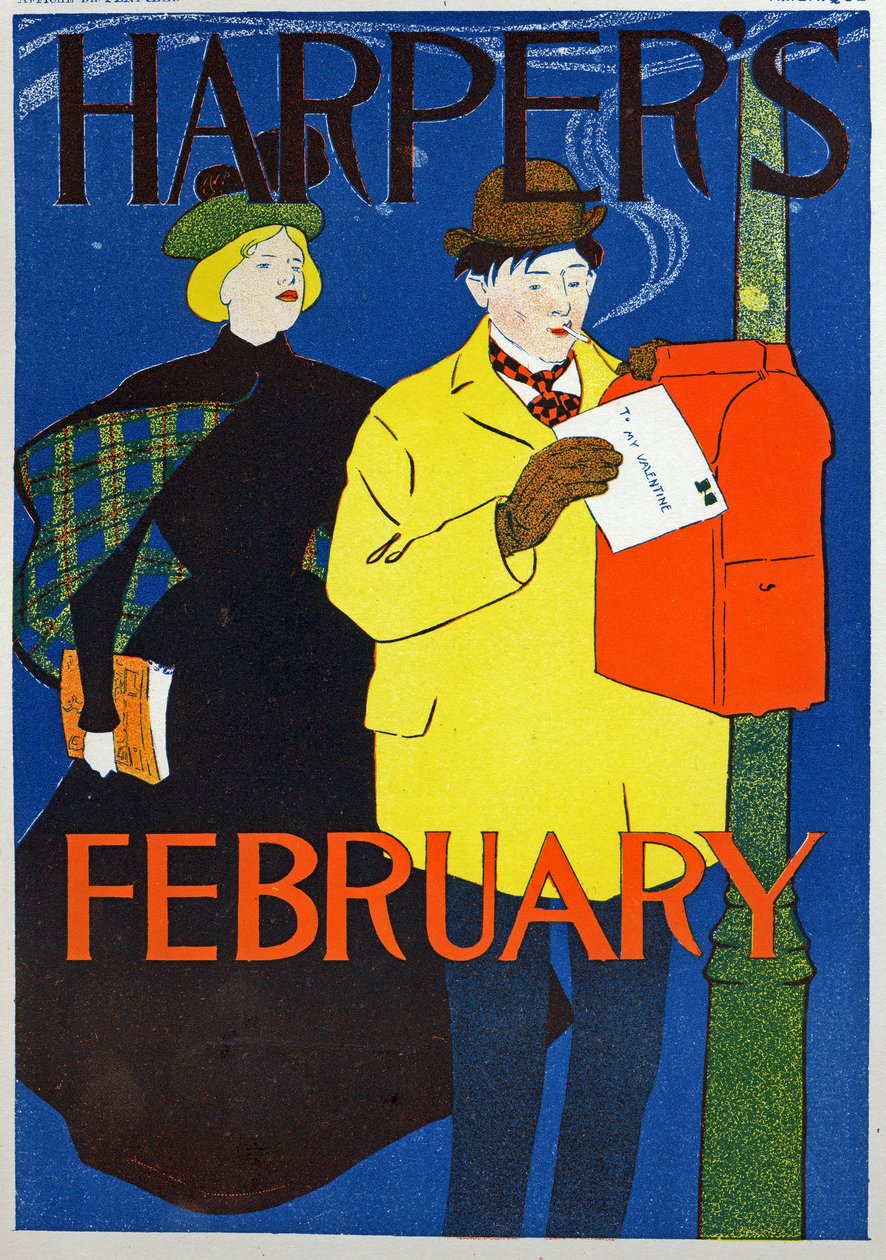 Wetenschap. Communicatie. Post. De Valentijnsbrief, Poster door Penfiel voor het tijdschrift Harper