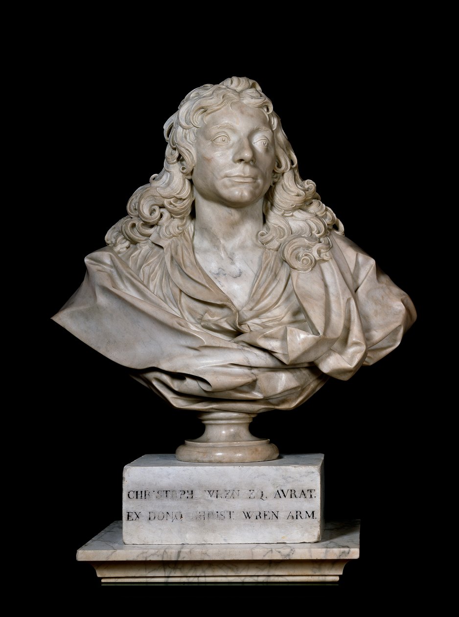 Portretbuste van Sir Christopher Wren, 17e eeuw door Edward Pierce