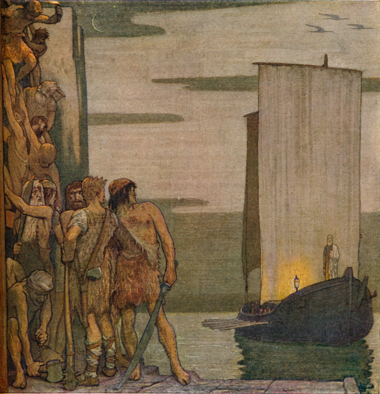 De Landing van Sint Patrick in Ierland, c1912, 1914 door Edward Reginald Frampton