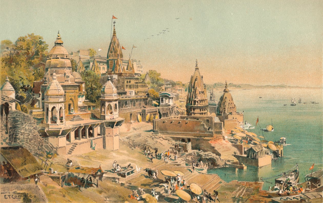 Benares aan de Ganges, 1892, 1904 door Edward Theodore Compton