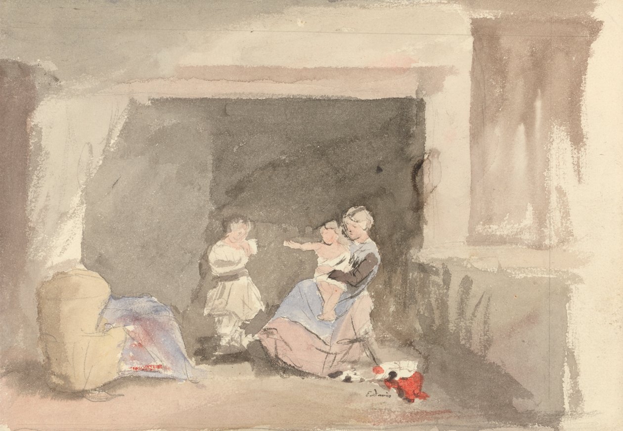 Interieur met Moeder en Twee Kinderen door Edward Thompson Davis