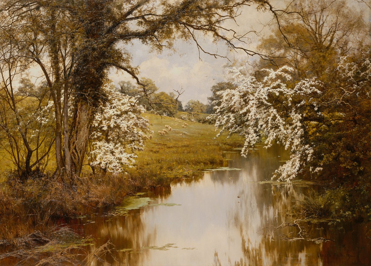 Waar de Bloeiende Meidoorns Vrolijk Bloemen door Edward Wilkins Waite