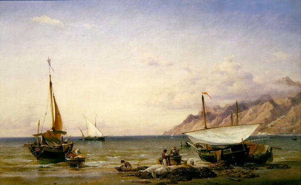 Vissers die hun netten onderhouden door Edward William Cooke