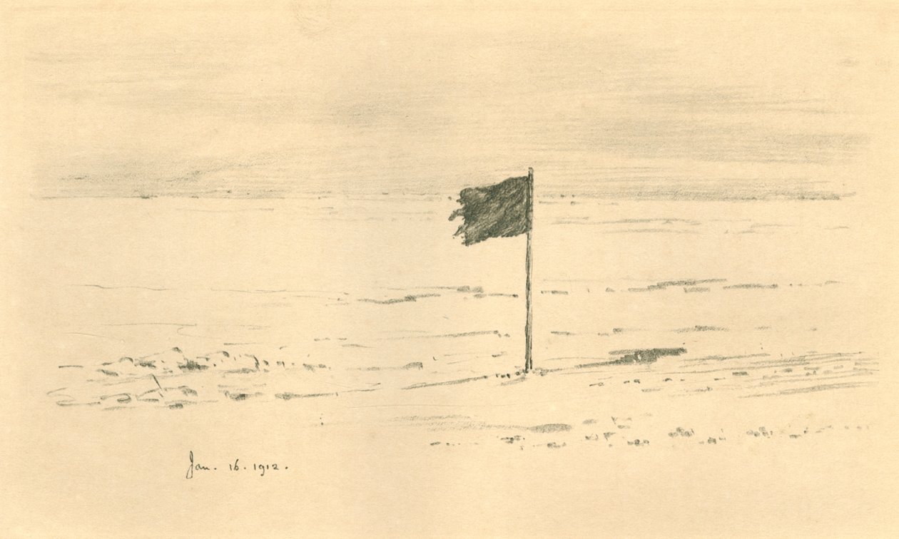 Zwarte Vlag Kamp. - Amundsens Zwarte Vlag Binnen Enkele Mijlen van de Zuidpool, 1912, 1913 door Charles Edward Wilson