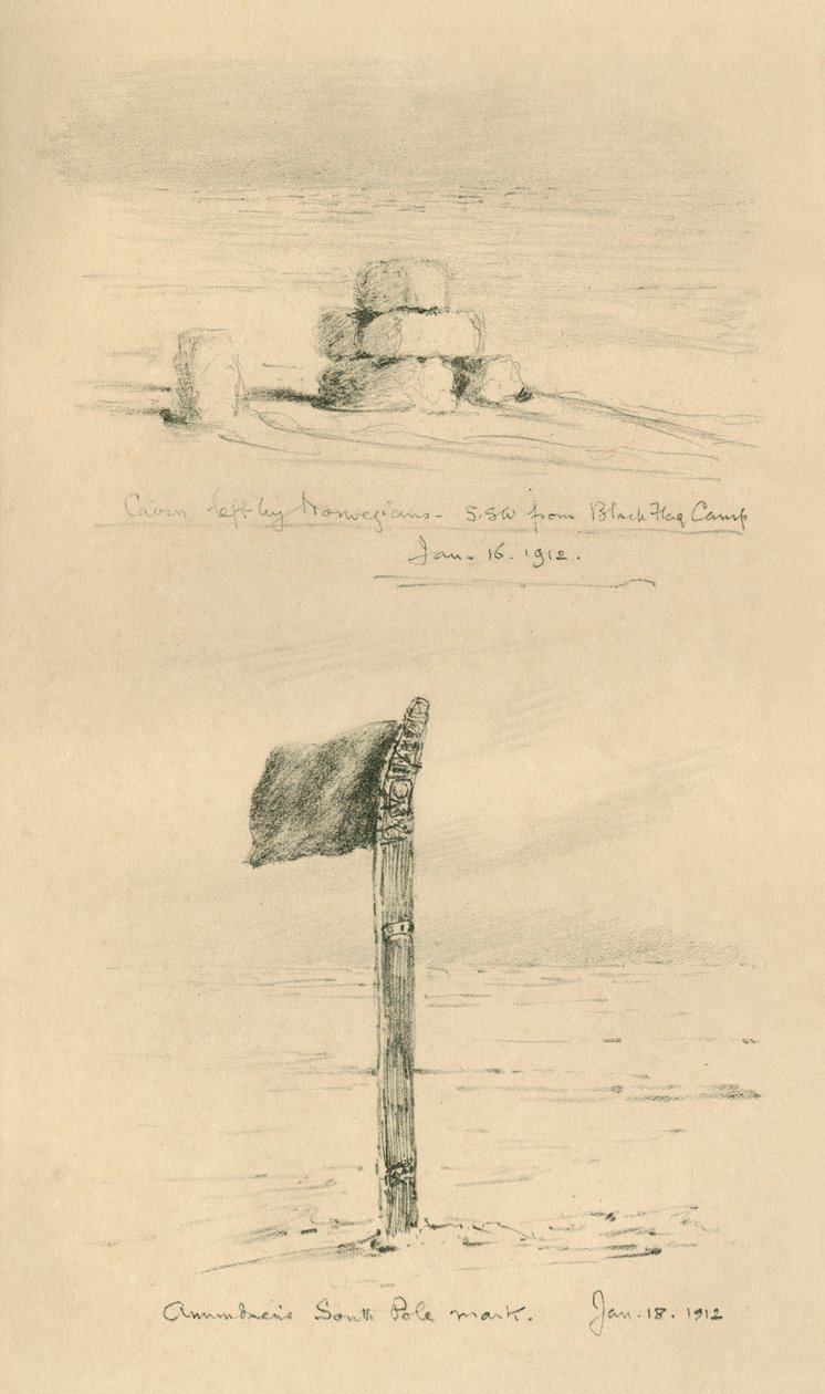 Cairn Achtergelaten Door De Noren, en Amundsens Zuidpool Markering, januari 1912, 1913 door Charles Edward Wilson