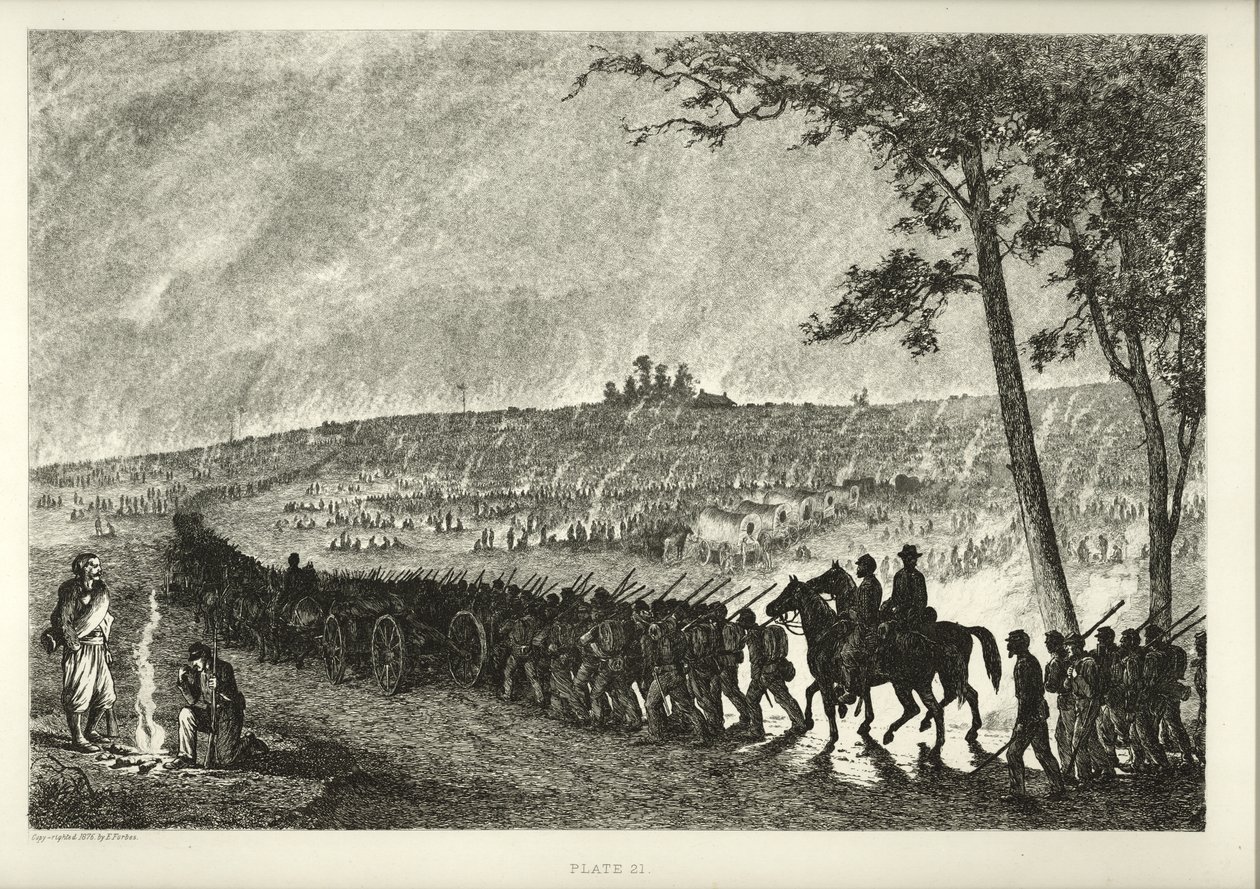 Kamp opzetten in de nacht door Edwin Austin Forbes