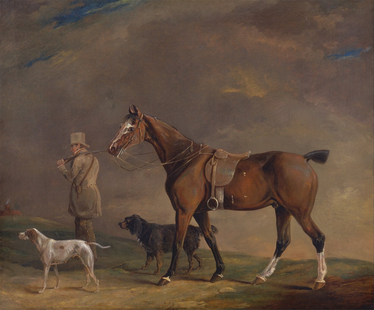 Een jager met schietpony en jachthonden door Edwin W. Cooper