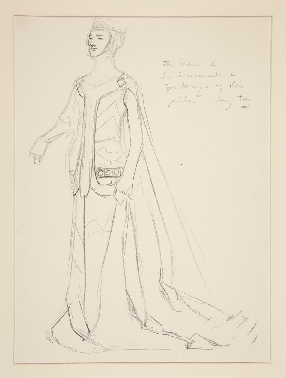 Een dame, kostuumschets voor Henry Irving door Edwin Austin Abbey