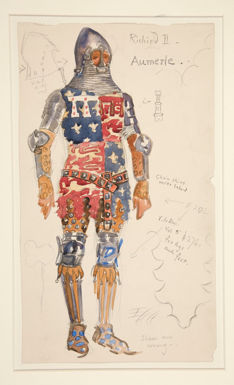 Aumerle (gewapend), kostuumschets voor Henry Irving door Edwin Austin Abbey