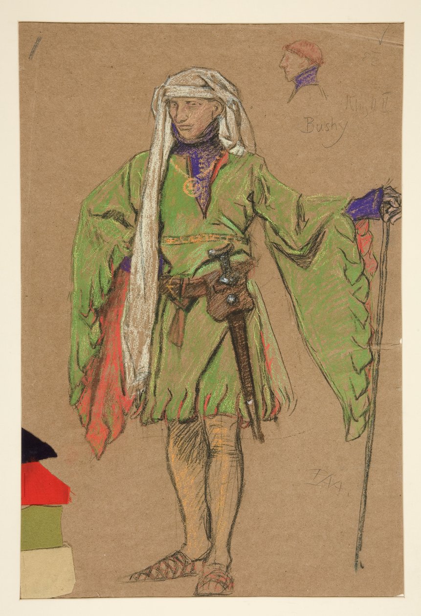Bushy, kostuumschets voor Koning Richard II door Edwin Austin Abbey