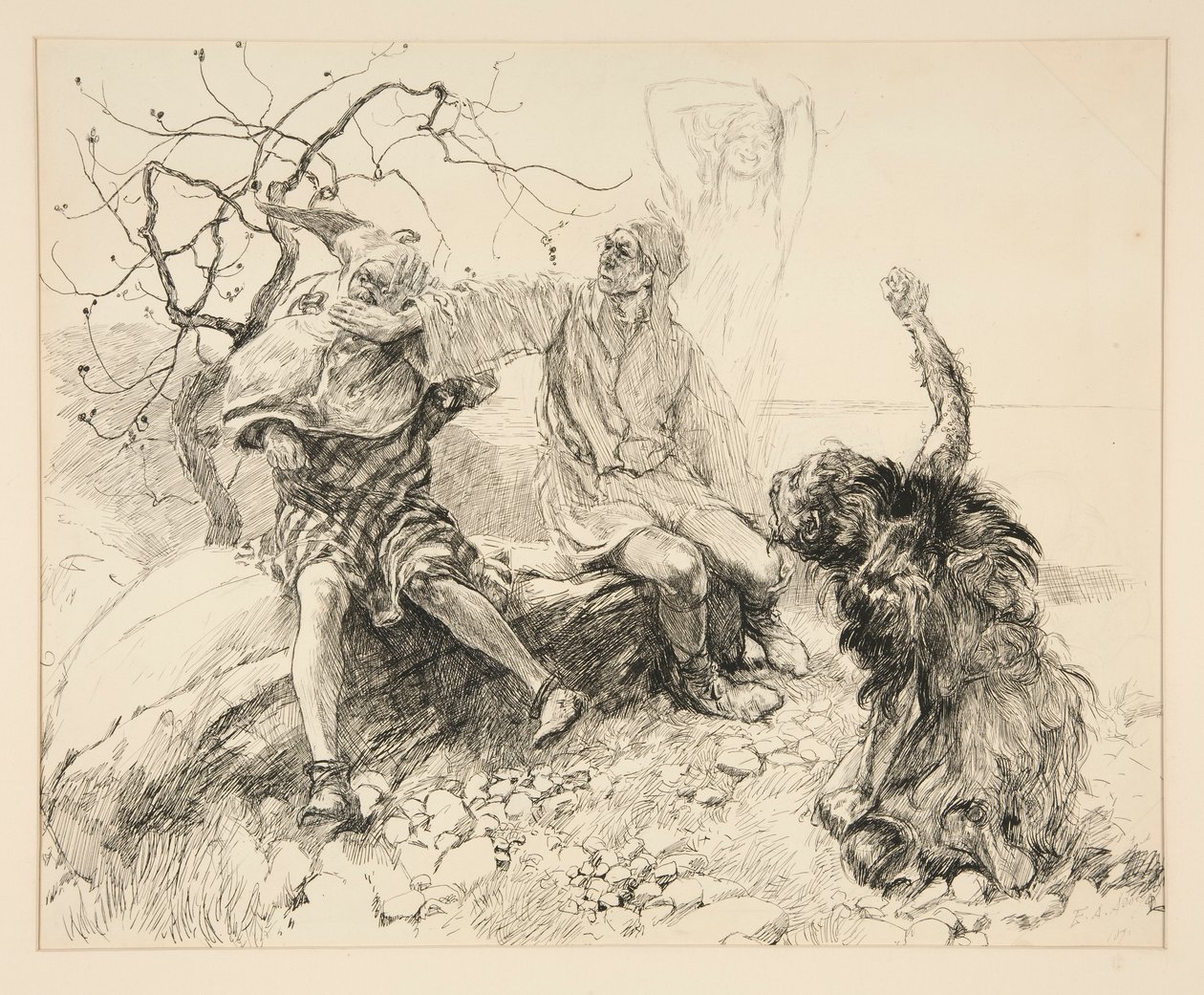 Caliban, Stephano en Trinculo (Ariel onzichtbaar), illustratie voor Act II, Scene ii, De Storm door Edwin Austin Abbey