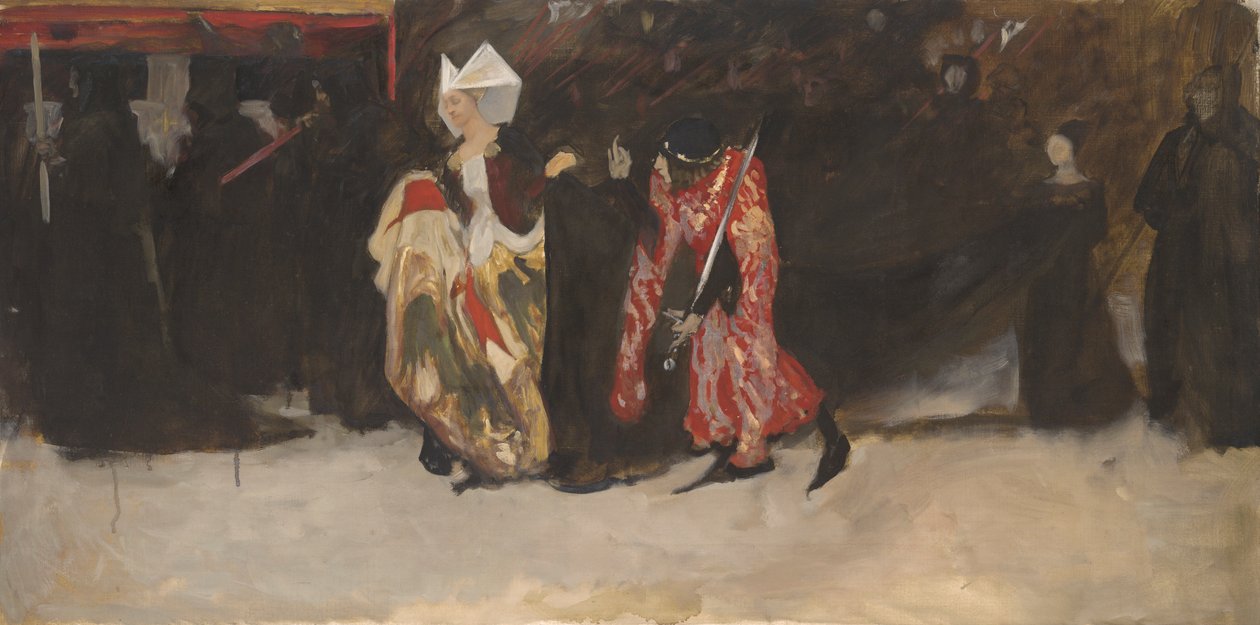 Compositorische studie, voor Richard, Hertog van Gloucester, en Lady Anne door Edwin Austin Abbey